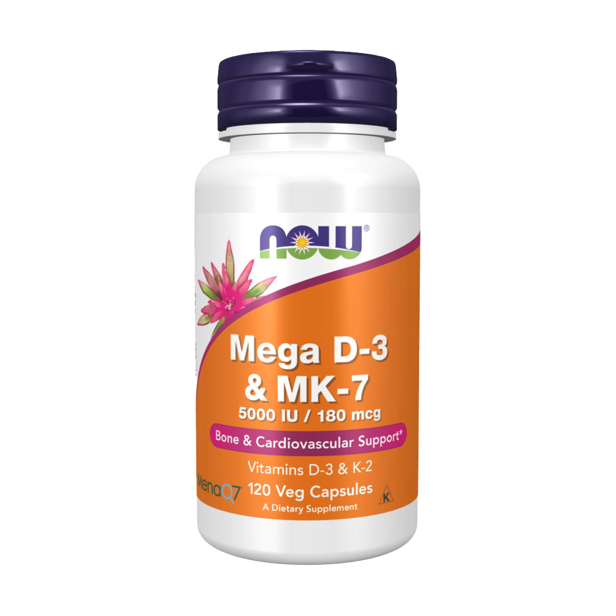 Вітамін Д3 NOW Foods Мега D3 та MK-7, 180 мкг (5000 МО), 120 капсул